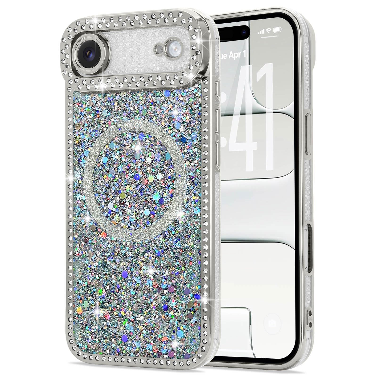 Lafunda for iPhone Air Case Glitter, Luxury Bling Sparkly Rhinestone Diamonds Cover Compatible with MagSafe for Women Girls Soft TPU Shockproof Protective Phone Case for iPhone 17 Air 6.5", Silver