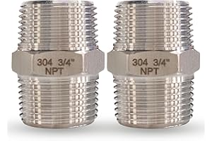 FEYADAPER 3/4" Male x 3/4" Male Hex Nipple Pipe Fittings, 304 Stainless Steel 3/4 inch NPT Male Threaded Pipe Adapter Fittings Equal Nipples Connectors, Male Straight Connector Pipe Fitting (3/4“, 2pcs)