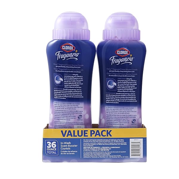 CLOROX FRAGANZIA LAUNDRY SCENT BOOSTER CRYSTALS IN LAVENDER WITH EUCALYPTUS SCENT, TWIN PACK, SCENTED IN-WASH FRESHENER BEADS FOR FRESH, CLEAN, GREAT SMELLING CLOTHES AND LINENS, 18 OZ – 2 PACK