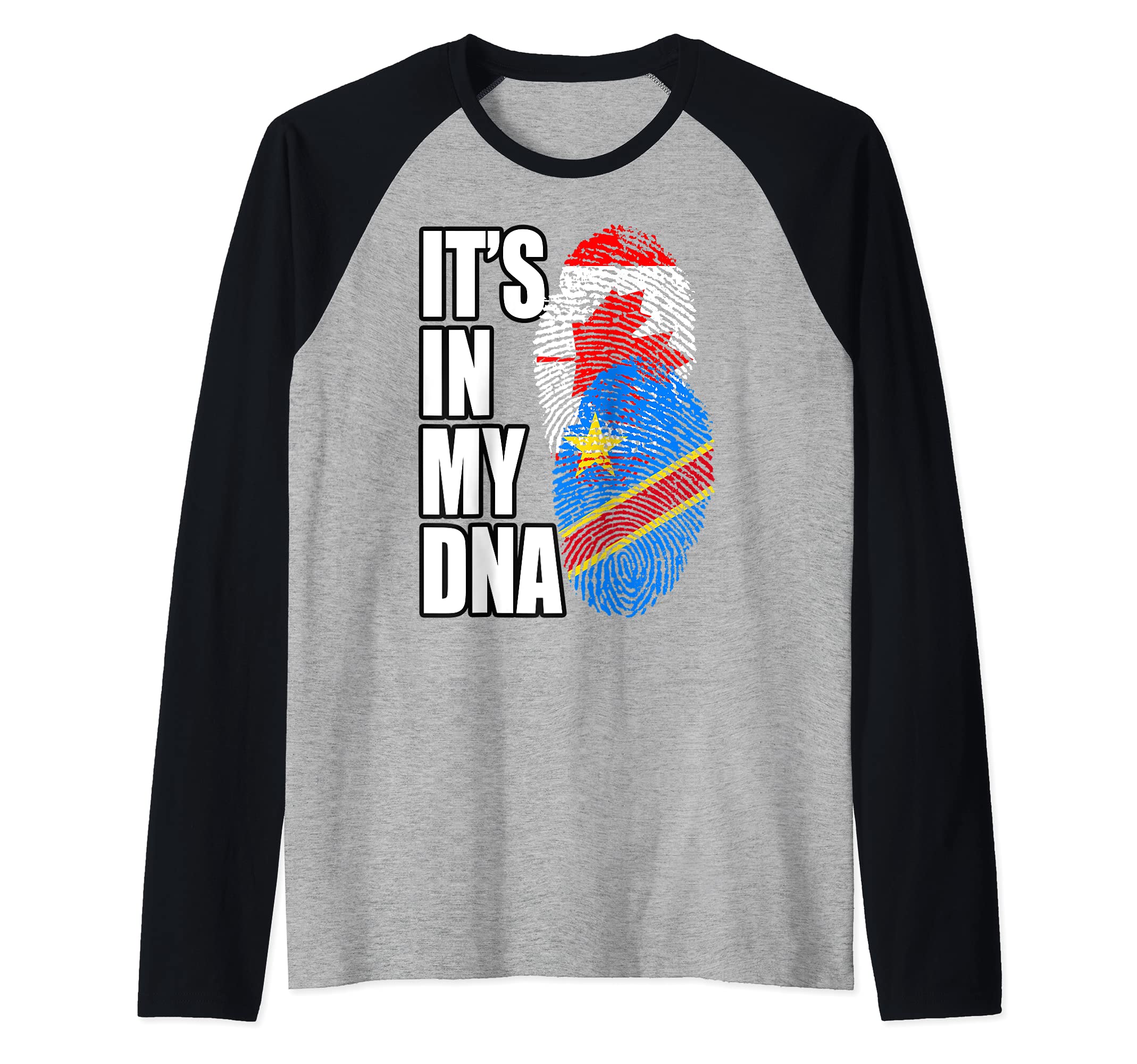 Democratic Congolese And Canadian Mix DNA Flag Heritage Raglan Baseball Tee