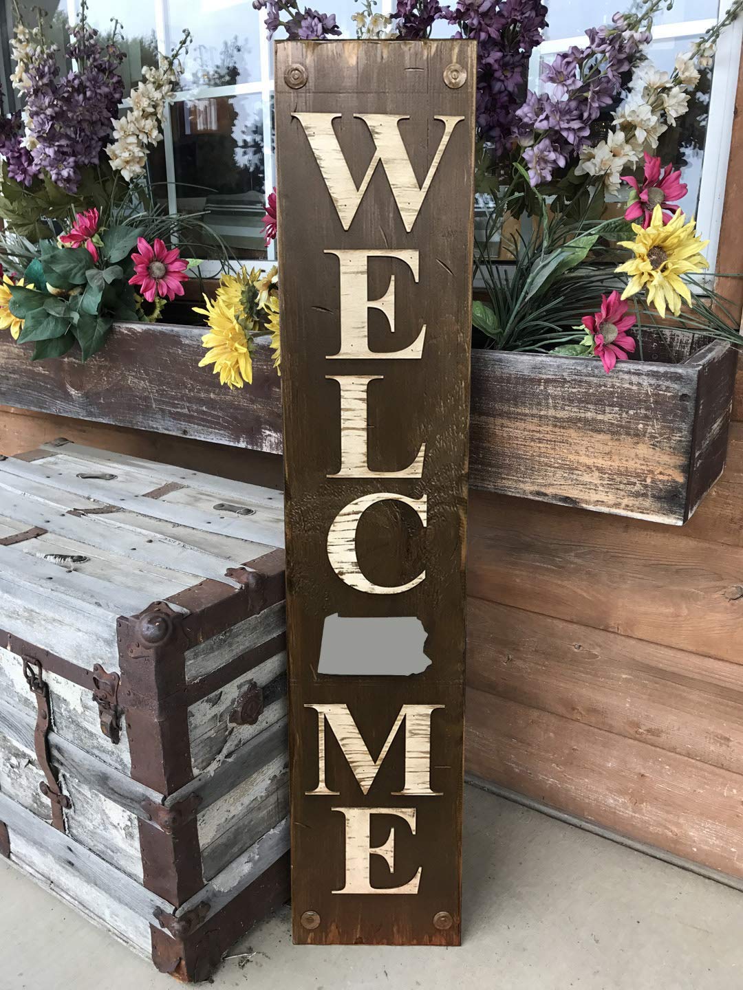 Amazon Com Pennsylvania State Sign Vertical Farm Home Lake Or Welcome Rustic Distressed Wood Antique Red White Or River Rock Blue Gray Large Xl Inside Outside Exterior Entryway Porch By Front Door Pa