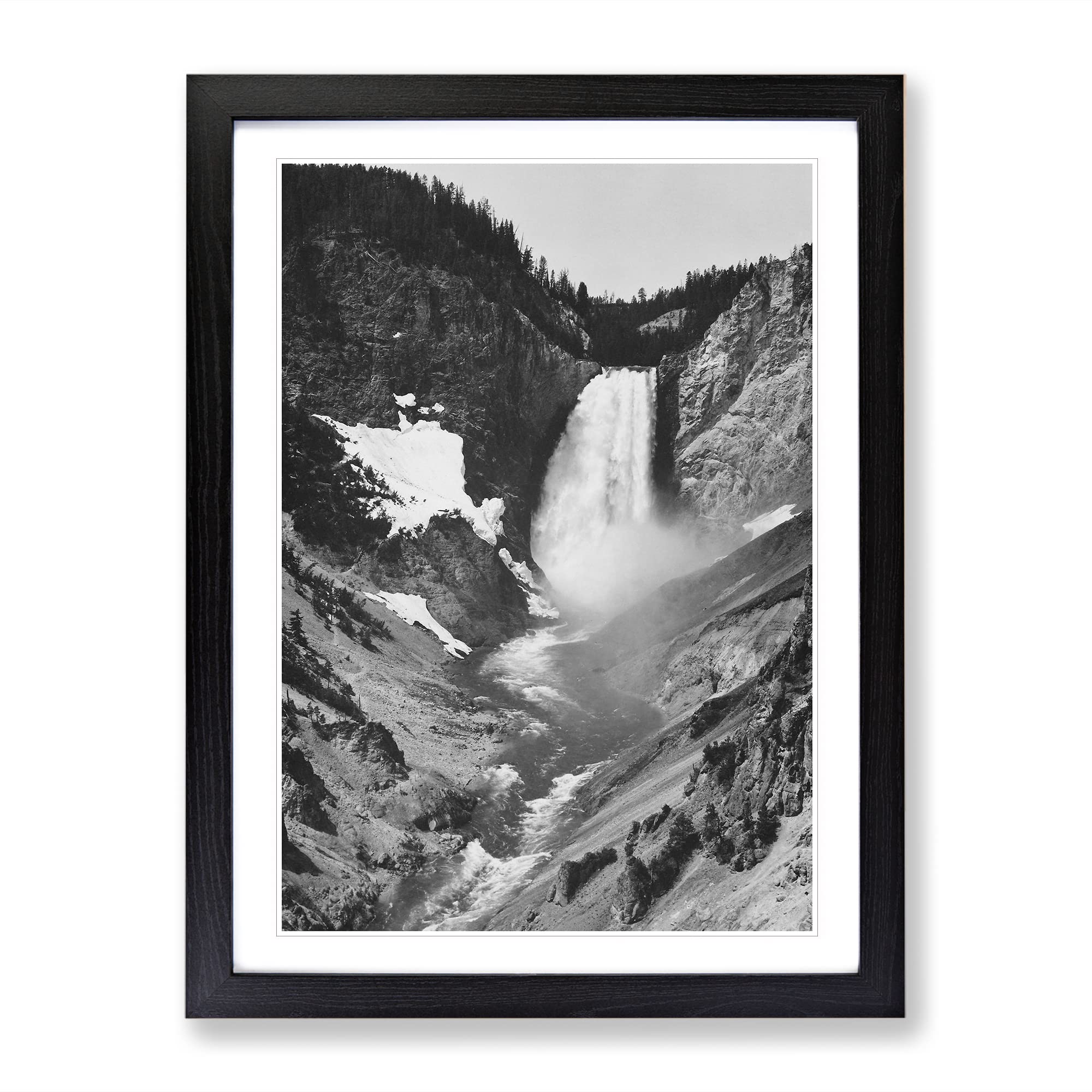 Ansel Adams Yellow Stone Falls Vintage Photograph Framed Wall Art Print, Ready to Hang Picture for Living Room Bedroom Home Office Décor, Black A4 (34 x 25 cm)