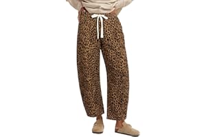 GRAPENT Barrel Jeans for Women Trendy High Waisted Pull On Wide Leg Cropped Leopard Cheetah Print Stretchy Denim Pants
