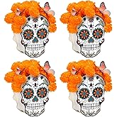 Amyhill 4 Pcs Day of The Dead Decor Sugar Skull Table Decor Day of The Dead Wooden Centerpieces Tabletop Marigolds Vase Party Favor for Eye Catching Dia De Los Muertos Party Decorations