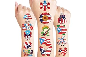 91TATTOOS 96 PCS Puerto Rico PR Puerto Rican Flag Pre-Cut Temporary Tattoos for Kids | Super Cute Themed Birthday Party Favors, Supplies, Decorations, Fake Tattoo Stickers (multiple)
