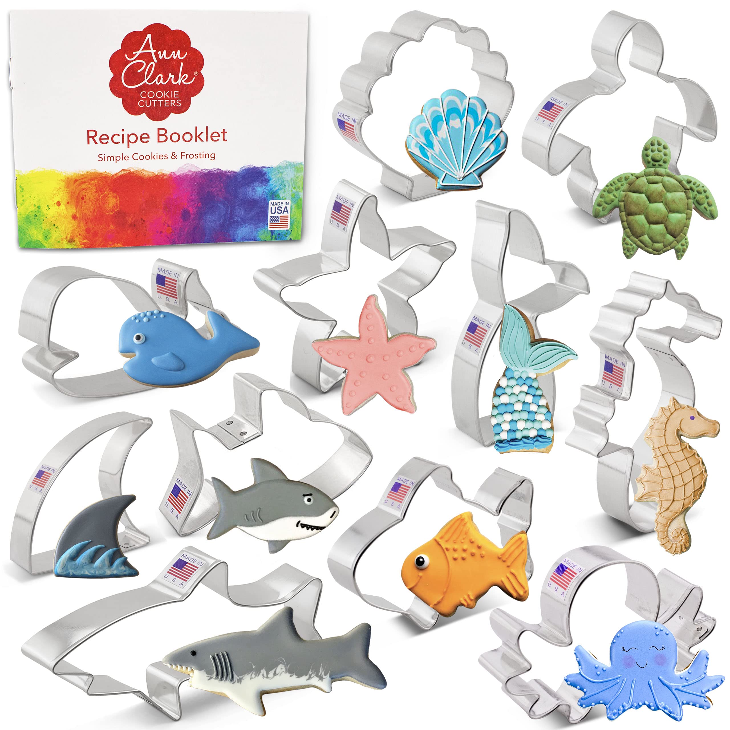 Under The Sea Cookie Cutters 11-Pc. Set Made in USA by Ann Clark, Shark, Whale, Fish, Mermaid Tail, Sea Turtle and More
