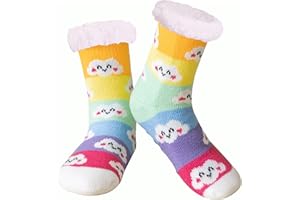 YEEKAORA Girls Slipper Socks Non Slip Grips, Cute Animal Kids Warm Thick Thermal Fluffy Plush Winter Kids Home Sleep Socks