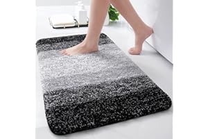 Arotive Microfiber Bathroom Rugs, Shaggy Soft and Absorbent Bath Rug, Non-Slip, Thick Plush Machine Washable Dry Bath Mats for Bathroom, Tub and Shower, 24x16, Black, Rectangular