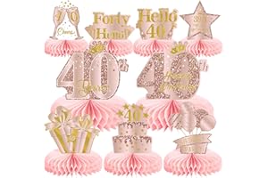 MOORAY 9Pcs 40th Birthday Decorations Pink Rose Gold Honeycomb Centerpieces for Women,Happy 40th Birthday Table Centerpieces Party Supplies,Forty Year Old Birthday Table Toppers Decor