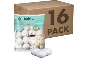 BOLSIUS White Floating Candles - Bulk Case of 16 Packs = Total 320 Candles - 5 Hours - Premium European Quality - Consistent 