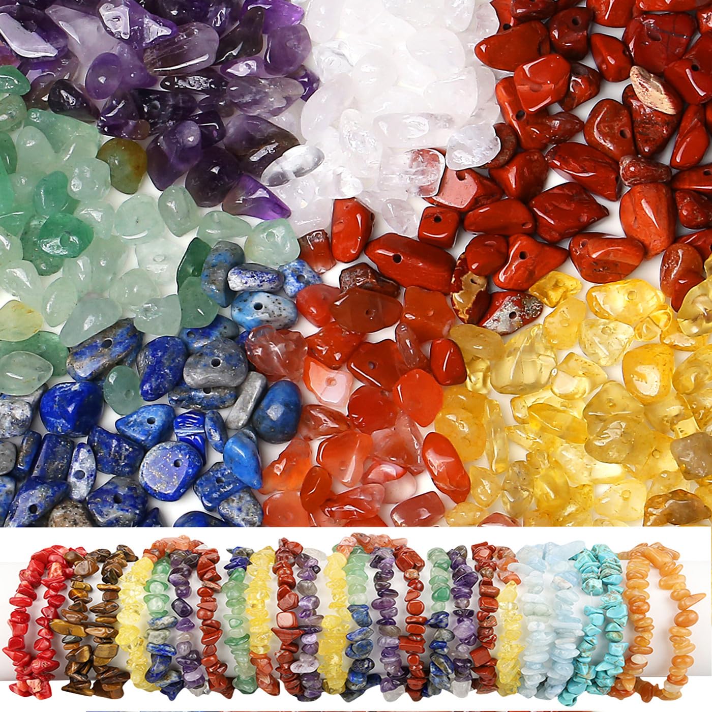 GUJOXILA 400pcs Chakra Crystal Beads for Bracelet Making Gemstone Beads for Jewellery Making Crafting Natural Irregular Chip for Necklace Earring Ring 5-8mm