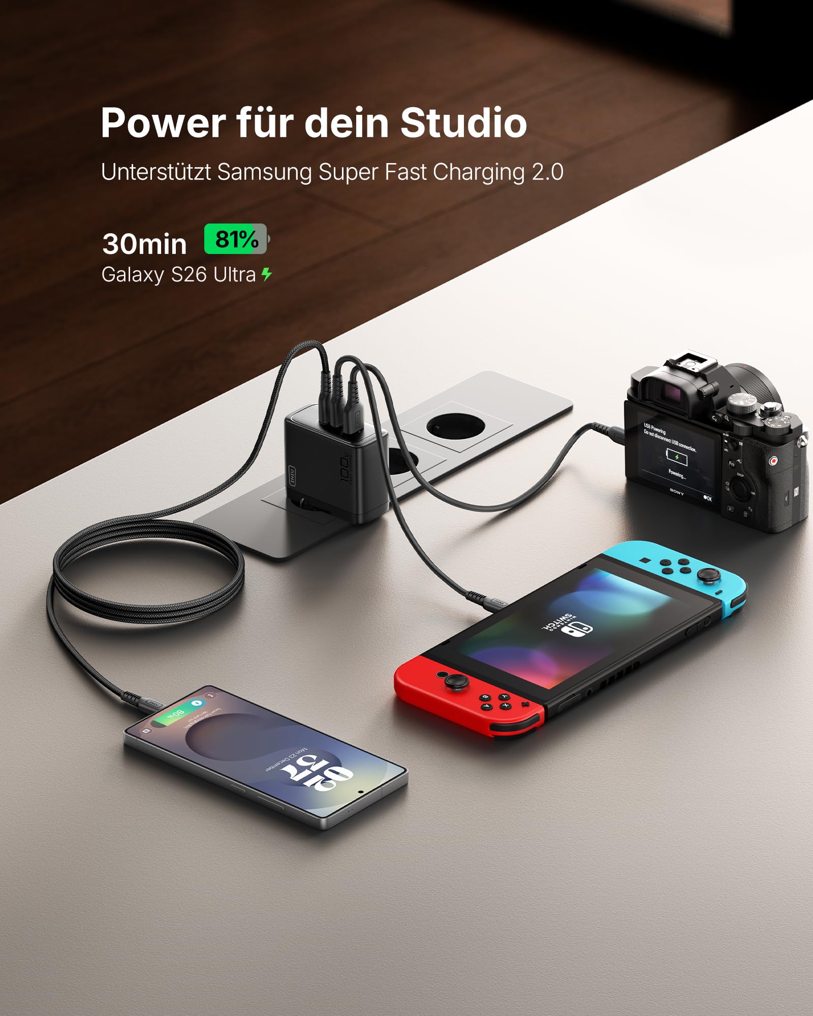 INIU USB C Ladegerät, 100W 3-Port Laptop Schnellladegerät mit 1.5m Kabel 6