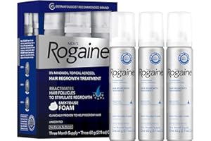 Men’s Rogaine 5% Minoxidil for Men Foam, Clinically Proven Regrowth for Thinning Hair, Topical Hair Loss Treatment, Unscented Topical Aerosol, Results in 8–16 Weeks, 3-Month Supply, 3 x 2.11 oz