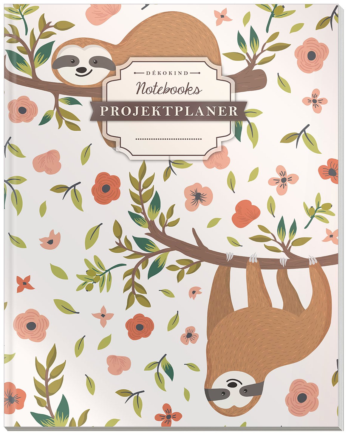 DÉKOKIND Projektplaner | DIN A4, 100+ Seiten, Register, Kontakte, Vintage Softcover | Für über 50 Projekte geeignet| Motiv: Faultiere