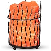 Natural Himalayan Salt , Tall Round Metal Basket lamp with Dimmer Switch | 8-10 lbs