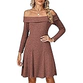 ANYUETE Womens Off The Shoulder Long Sleeve Casual Mini Dress