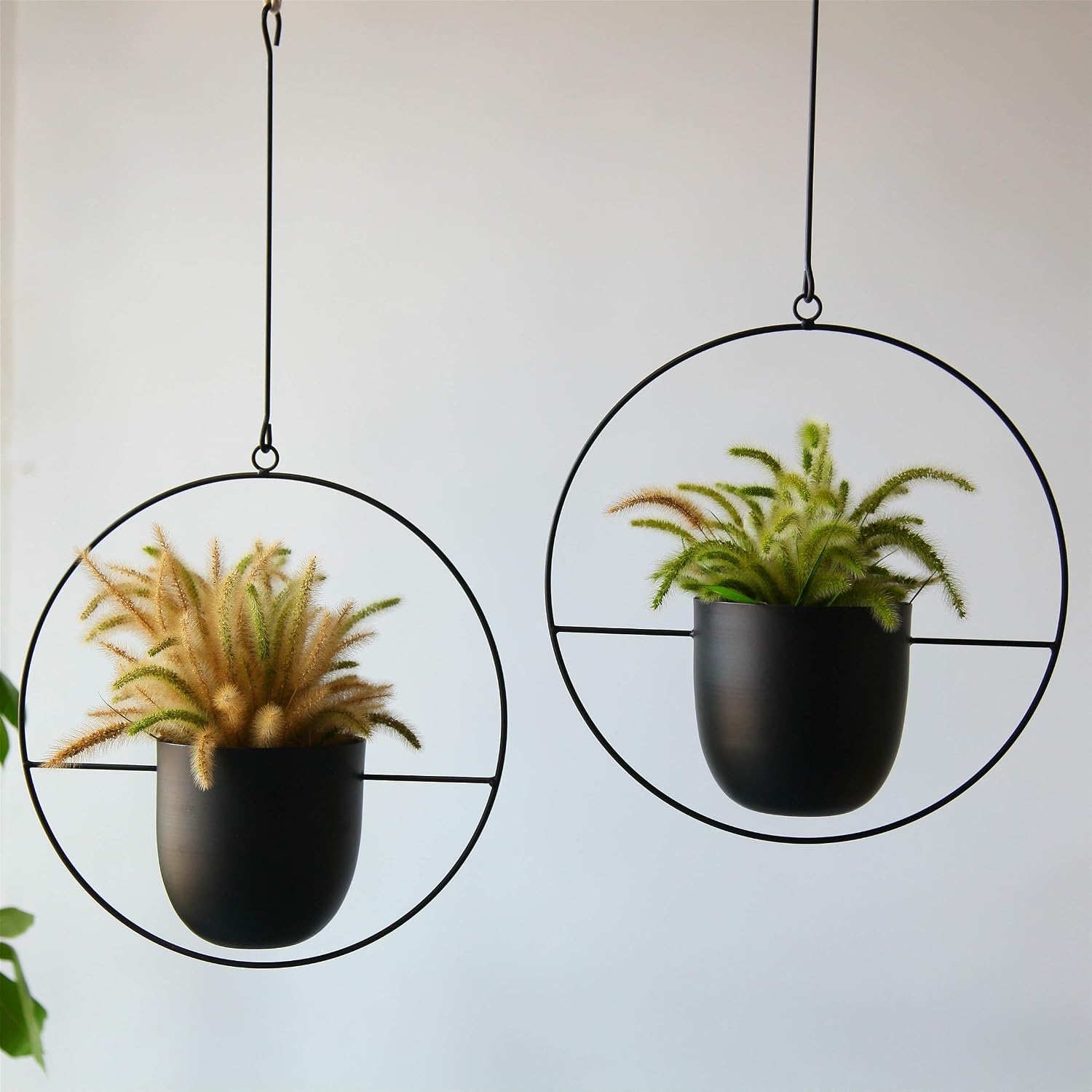Abetree Set of 2 Boho Black Metal Hanging Planters with