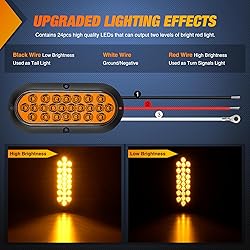 Nilight 6Inch Oval Tail Light 2PCS Amber 24LED Turn