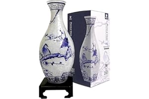 Pintoo 3D Puzzle Vase Unique Flower Vase Made by 160 Curved Plastic Puzzle Pieces House Warming Gift for Flower Arrangements and Home Decoration - [S1025] (Translucent, Magpies on Plum Tree)