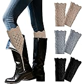 Bcxfbxd 3 Pairs of Womens Short Boots Socks Knitted Boot Cuffs Topper Socks Winter Leg Warmers for Women
