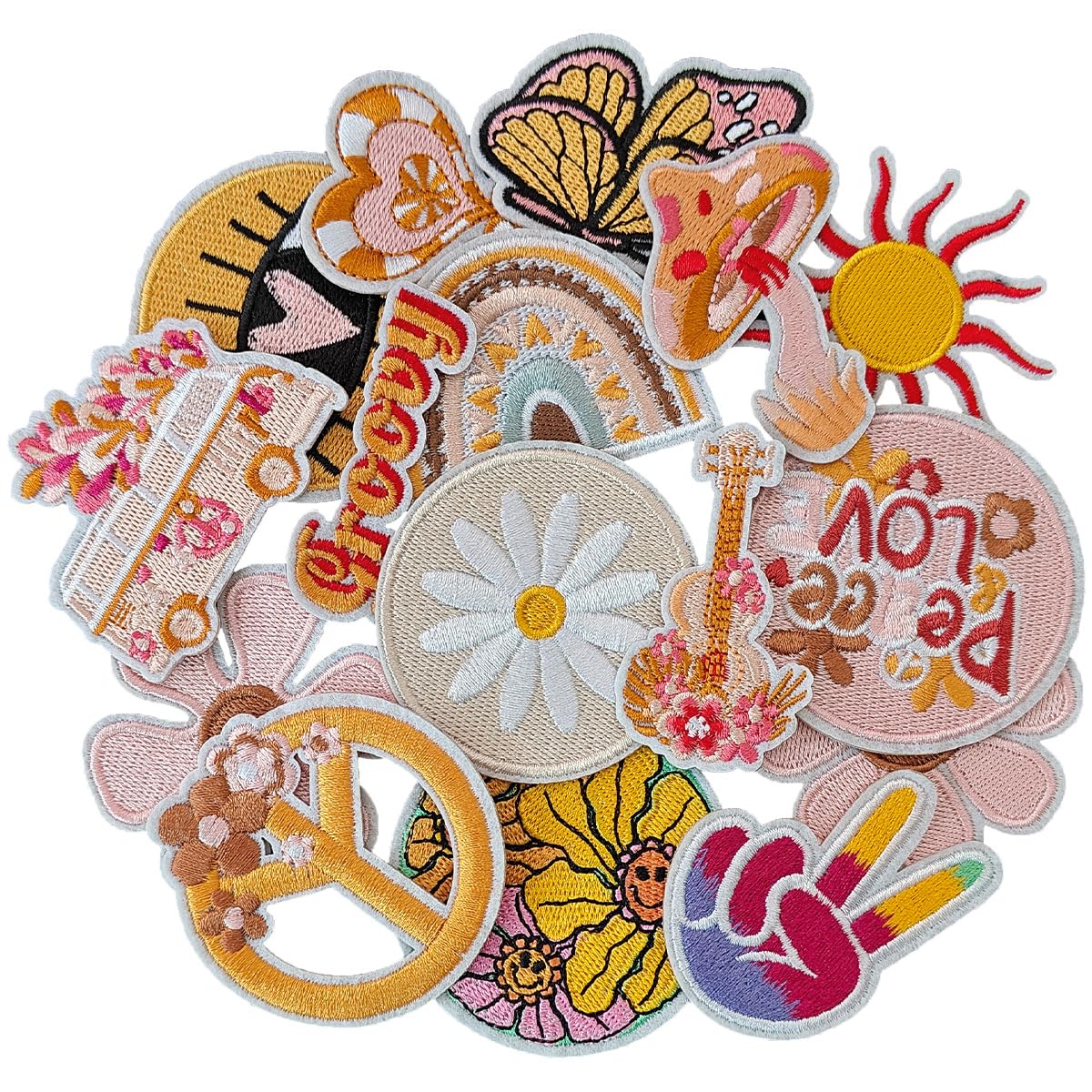 Photo 1 of AXEN 16pcs Golden Iron on Patches, Assorted Cute Decorative Patches Embroidered Applique for Clothing, Jackets, Hats, Backpacks, Jeans