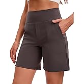 VOOVEEYA Women's Bermuda Shorts 7" High Waisted Athletic Long Shorts with Pockets for Running Yoga Casual