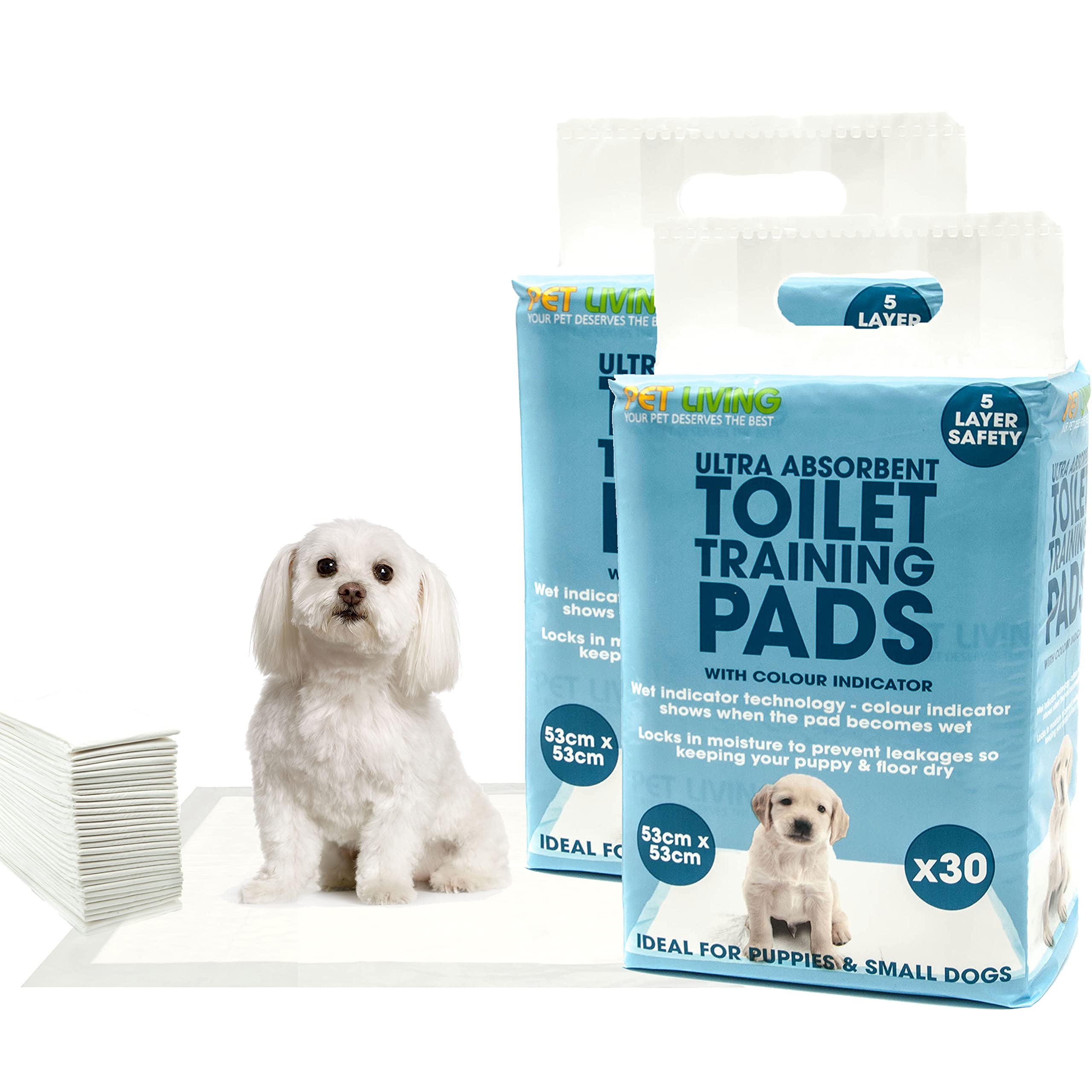 60 X Ultra Super Absorbent Puppy Pads Training Pads with 5 LAYER SAFETY Dog Toilet Pads Pee pads for Dogs (53 X 53CM) Small Dog Training Puppy Pads (60 Pads (2 Packs))
