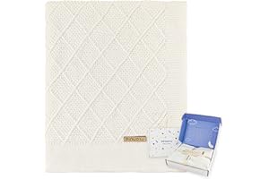 Pinuotu Knitted Cotton Baby Blanket – Neutral Receiving Swaddle Blanket for Boys & Girls, Newborn Toddler Nursery, Crib or Stroller Use, 31×40 Inch, Gift Box Included (White)