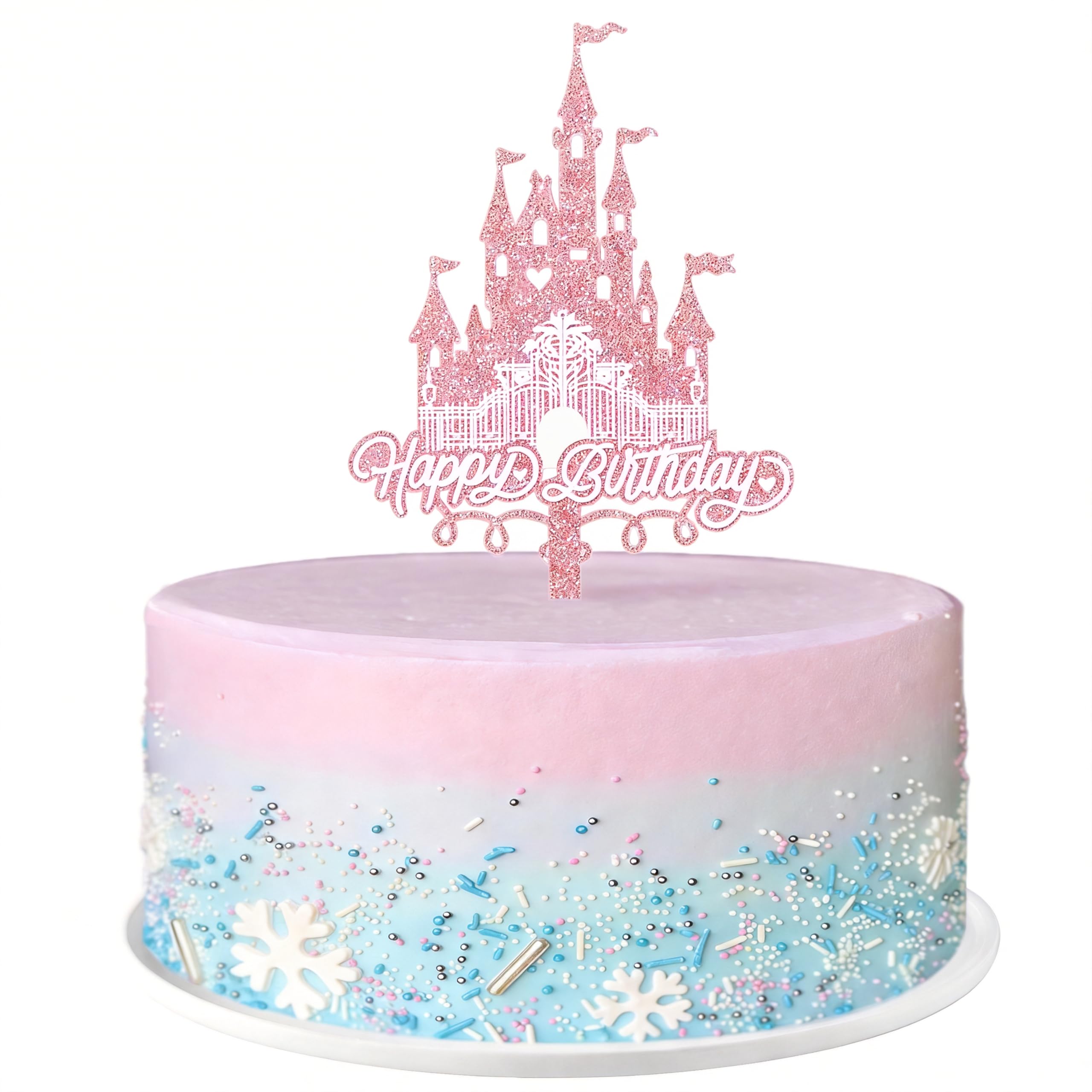 Photo 1 of 1 Pack Acrylic Glitter Princess Castle Cake Topper Pink Happy Birthday Cake Decoration for Girls' Princess Birthday Parties & Baby Showers