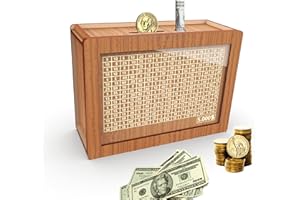 CYANLUX Piggy Bank for Adults Kids, Wooden Coin Bank for Boys and Girls, Cash Vault Money Saving Box with Counter $5000 Savings Challenge Money Box with Money Target and Numbers (Brown $5000)