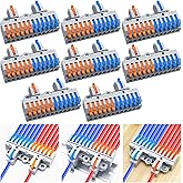 CESFONJER 2-in-12-out Terminal Block Kit (8 Sets), High Density Lever Wire Connectors, Dual Input to Twelve Output, DIN Rail &amp; Screw Fix, for 28-12AWG Wire