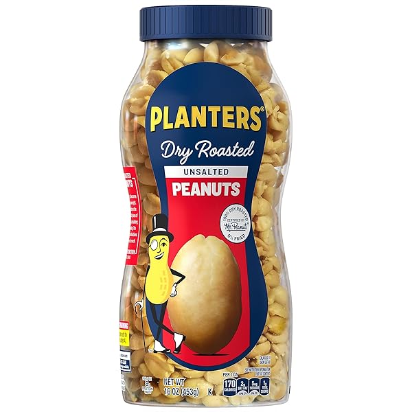 PLANTERS UNSALTED DRY ROASTED PEANUTS (16 OZ JAR)