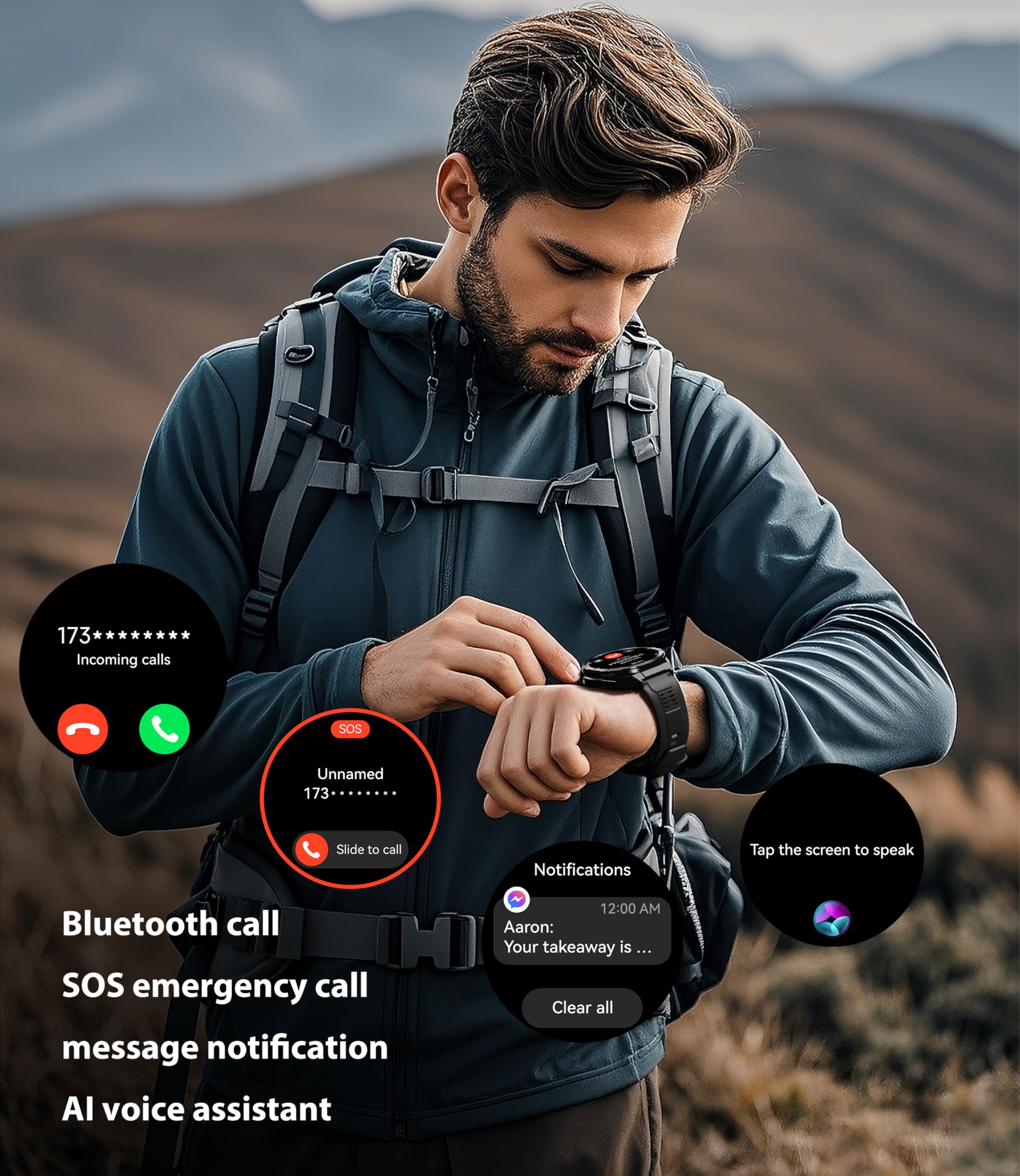 OUKITEL BT12 Military Smart Watch for Men GPS (Answer/Make Calls) 480mAh Smartwatch 5ATM Waterproof, 1.43