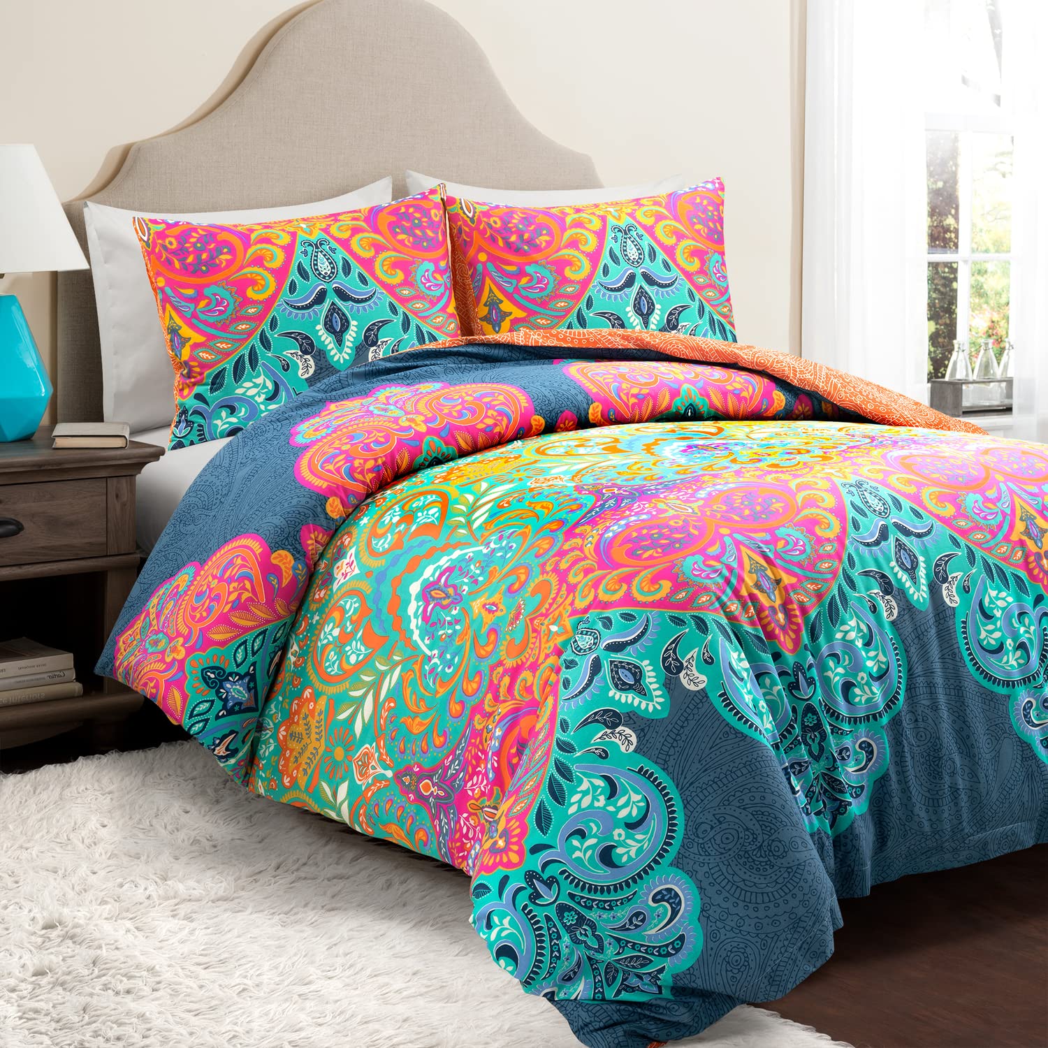 Photo 1 of Lush Decor Boho Chic Reversible Cotton Duvet Cover Queen Size 3 Piece Set Full/Queen Turquoise & Navy - Colorful Bedding Set Queen Duvet - Boho Decor
