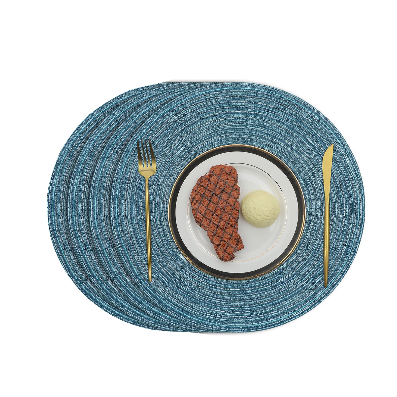 Soulnioi Cotton Place Mats Round Table Placemats 38cm Heat Resistant Washable Table Mats for Kitchen, Dining Table, Set of 4 - Blue