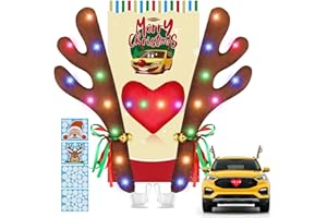 Hydencamm Rudolph Car Decoration with LED Lights, Car Antlers for Christmas with Window Sticker, Jingle Bells, Rudolph Nose - Car Reindeer Auto Holiday Accessories Decoration Kit for SUV Van Truck