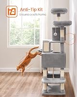 Feandrea Cat Tree 168 cm Large Tower 13 Scratching Posts 2 Caves Hammock view 9