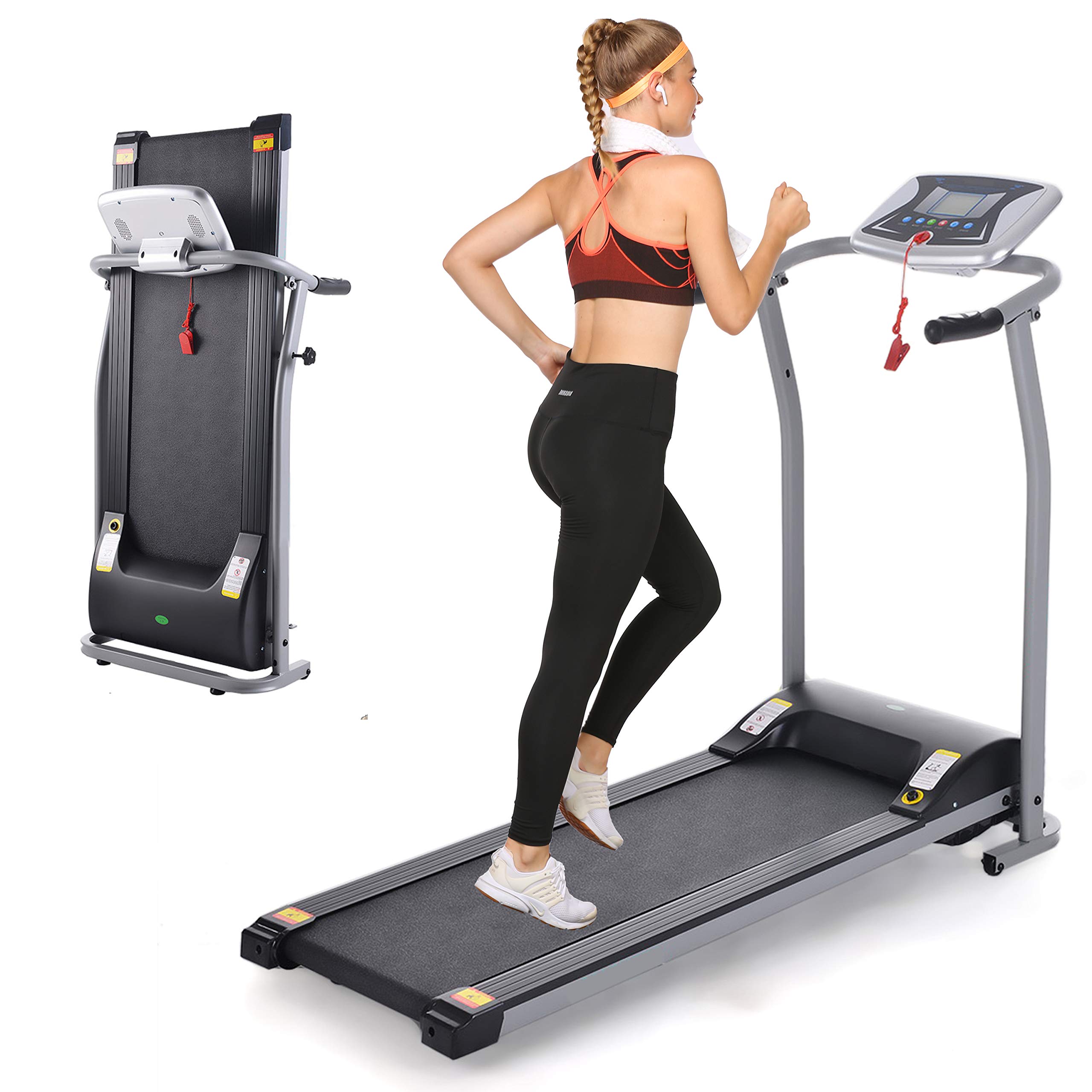 Folding Treadmill, Electric Running Machine with LCD Monitor Motorized Walking Running Machine Equip