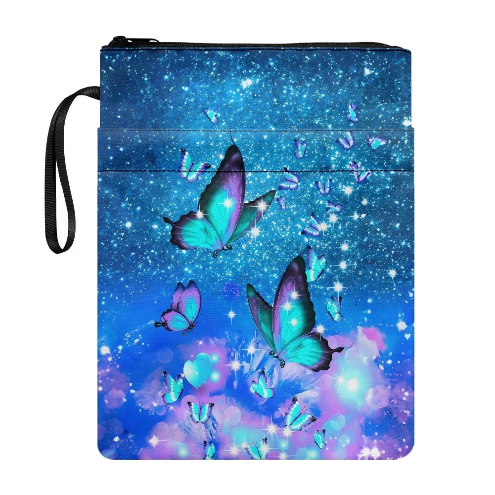 ZIATUBLES Butterfly Print Book Sleeve for Hardcover Paperback, Washable Book Covers with Zipper, Carrier Book Sox Book Covers for Book Lovers