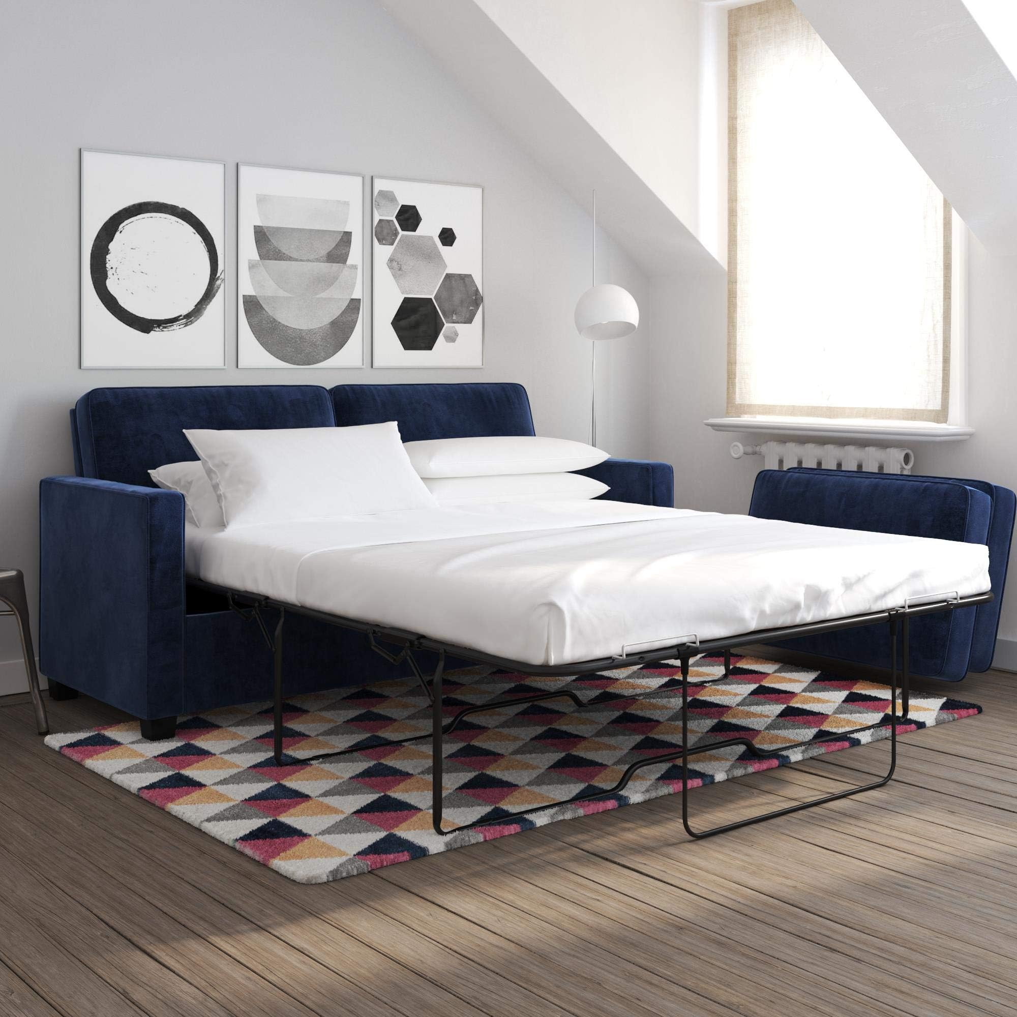 SIGNATURE SLEEP DHP Casey Sofa Sleeper with Memory Foam Mattress, Blue Velvet, Full