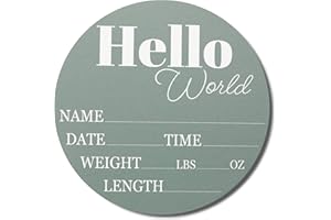 Hickory Hollow Designs - Baby Announcement Sign for Newborn Boys and Girls (Color Bases) - Hello World Nursery Decor Sign & Photo Prop for Babies Made of Birch Wood - 6" Circle Board (Sage)