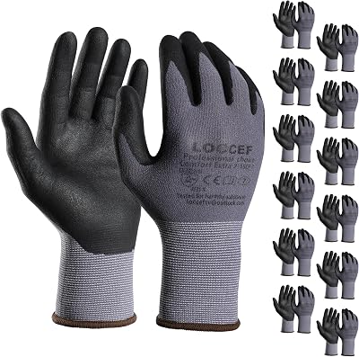 LOCCEF Safety Work Gloves MicroFoam Nitrile Coated 12 Pairs Grey 9/L