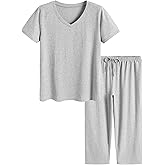 Latuza Women's Cotton Pajamas Set Tops and Capri Pants Sleepwear