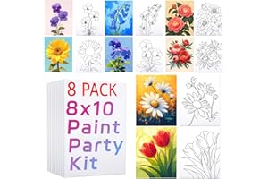 VALLSIP 8 Pack Pre Drawn Canvas for Painting for Adults Paint and Sip Party Supplies Canvas Painting Kits Stretched Canvas to Paint Games Ladies Night Art Set Anniversary Dating Game