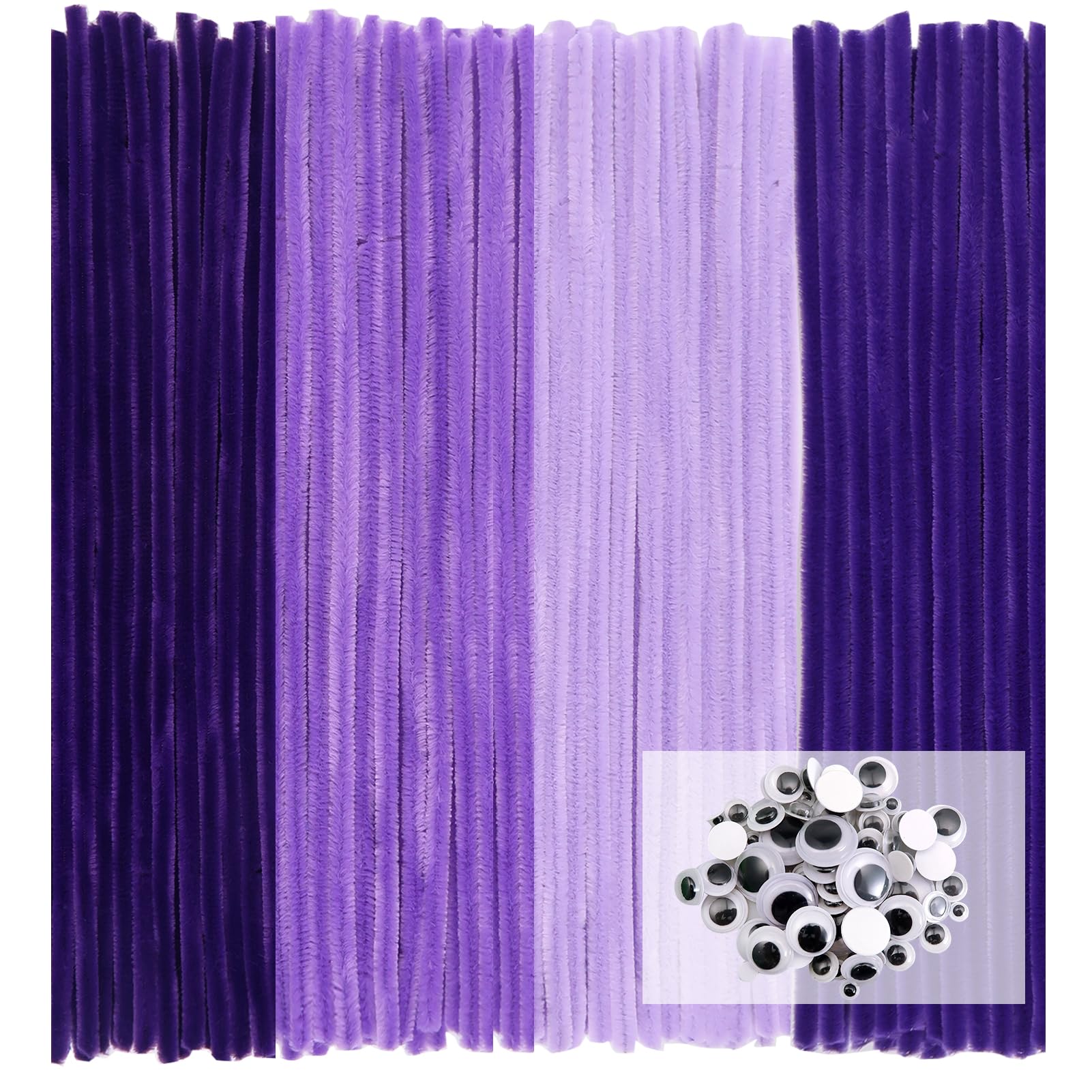 TOAOB 100pcs Purple Pipe Cleaners for Craft 30cm Long Chenille Stem 6mm Thick Fuzzy Sticks Craft Supplies with Wiggle Googly Eyes for DIY Flowers Projects Home Decorations