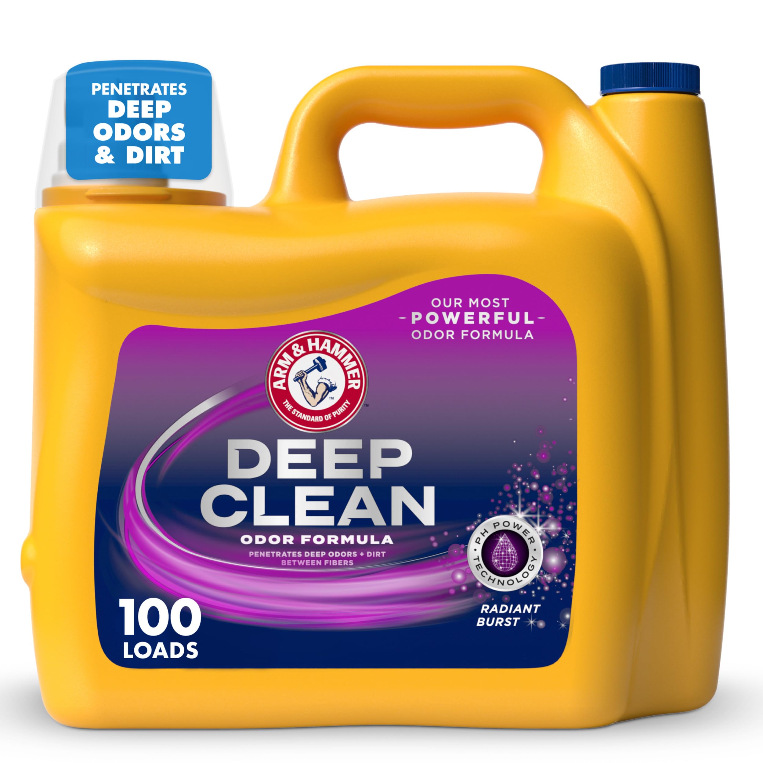 Photo 1 of ARM & HAMMER™ Deep Clean Odor Formula Liquid Laundry Detergent, Laundry Odor Remover, Radiant Burst Scent, 150 Fl Oz, 100 Loads