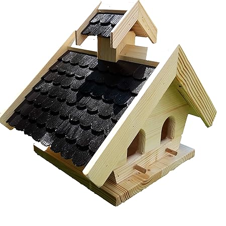 Naturholz-Schreinermeister Vogelhaus XL Schwarz Vogelhäuser Vogelfutterhaus Vogelhäuschen Holz Wetterschutz Putzklappe