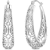 LeCalla 925 Sterling Silver Hoop Earrings | Women's Filigree Hoop Earrings | Openwork Mesh Filigree Cut Earring | Lightweight & Hypoallergenic Vintage Hoop Earrings for Women