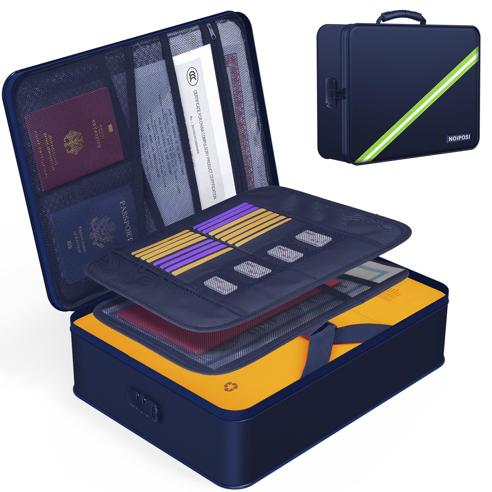 Document Organizer with 5200℉ Heat Insulated, 16.1"x11.4"x4.3" Waterproof and Fireproof Document Box with Lock, Home Strong Fireproof Safe Storage Box for Legal Size Documents and File，Blue Image