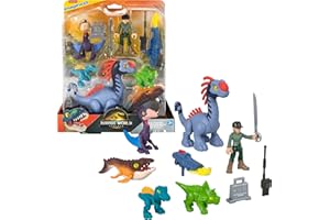 Fisher-Price Imaginext Jurassic World Rebirth Action Figure Set with 1 3-inch Human, 5 Dinosaurs, Toy Launcher & Accessories